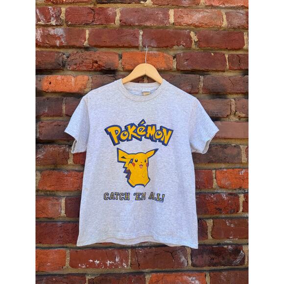 VTG 1999 Pikachu “Catch ‘Em All” Pokémon Collectors Tee Size S/Youth L AS IS